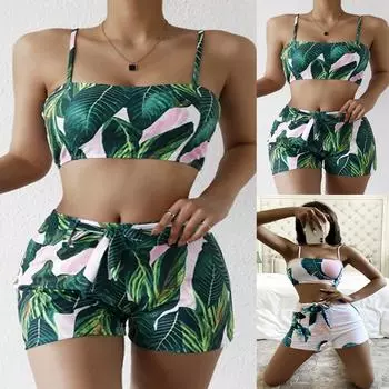 Женский сексуальный модный купальник из трех частей с принтом тай-дай, бикини M зелёный