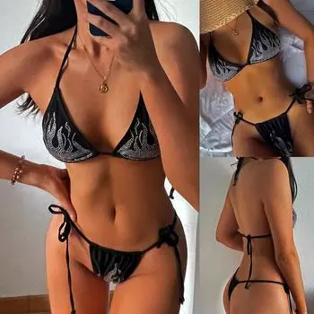 Женский сексуальный модный купальник из двух частей с принтом тай-дай, бикини L чёрный