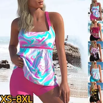 Женский сексуальный модный купальник, комплект из двух предметов, танкини, женский монокини, летний новый дизайн, купальный костюм с принтом, пляжная одежда S чёрный