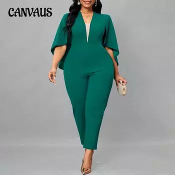 Женский сексуальный модный однотонный плащ «летучая мышь» с v-образным вырезом, комбинезон больших размеров 1XL зелёный