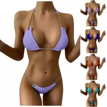 Женский сексуальный модный сплошной цвет бикини с ремешками купальник L фиолетовый