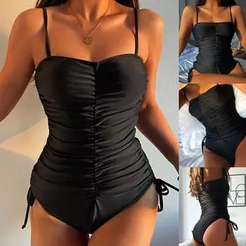 Женский сексуальный модный сплошной цвет бикини с ремешками купальник M чёрный