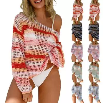 Женский сексуальный модный удобный сетчатый бикини с длинными рукавами, пляжный трикотажный топ от солнца XL