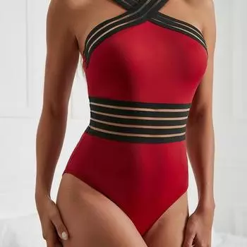 Женский сексуальный монокини-кроссовер с лямкой на шее, цельный купальник, с открытой сеткой, с высокой талией, S-образный купальник, пляжная одежда S зелёный