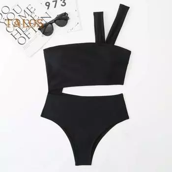 Женский сексуальный монокини на одно плечо, цельный купальник с пуш-ап и открытой спиной, летняя пляжная одежда, купальный костюм S чёрный