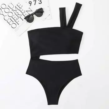 Женский сексуальный монокини на одно плечо, цельный купальник с пуш-ап и открытой спиной, летняя пляжная одежда, купальный костюм S синий