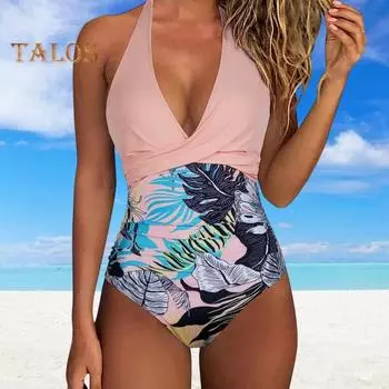 Женский сексуальный монокини с лямкой на шее, цельный купальник без рукавов, лоскутный цвет, с открытой спиной, с контролем живота, купальный костюм с высокой талией L розовый