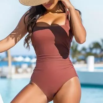 Женский сексуальный монокини с принтом, цельный купальник-бандо с высокой талией, быстросохнущее цельное бикини, пляжная одежда S циан