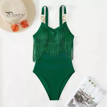 Женский сексуальный монокини слинг без рукавов с кисточками и декором купальник с сеткой, с открытой спиной, цельный бикини S розы красного