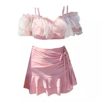 Женский сексуальный облегающий купальник-боксер с принтом и разрезом на бретелях (Два куска) L розовый