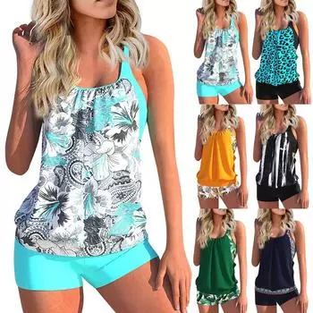 Женский сексуальный облегающий купальник с принтом на подтяжках и разрезами, шорты-боксеры, бикини больших размеров, купальник из двух частей, удобный и красивый купальник 4XL темно-синий