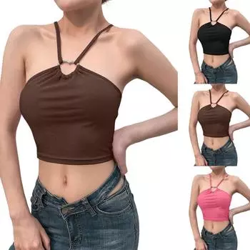 Женский сексуальный обтягивающий топ без бретелек с крестом и ультракоротким рукавом Love Circle L чёрный