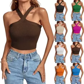 Женский сексуальный обтягивающий топ без бретелек с перекрестными бретелями XXL чёрный