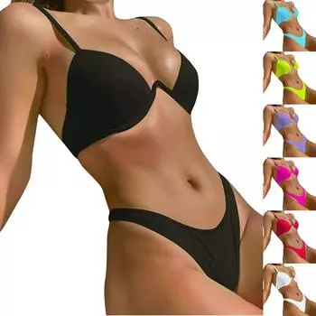 Женский сексуальный однотонный пляжный купальник с открытой спиной и раздельным бикини L чёрный