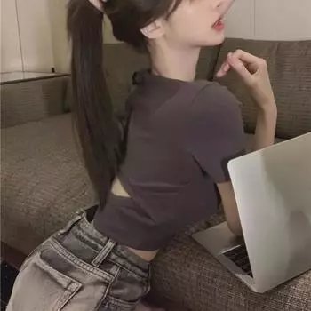 Женский сексуальный однотонный топ с открытой спиной и короткими рукавами 2024 года XL белый