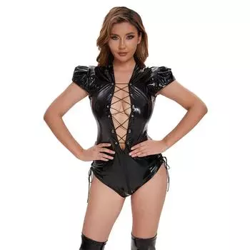 Женский сексуальный открытый промежность блестящий кожаный корсет боди грудь обнаженная глянцевая кожа шнурок трико горячее порно утягивающее платье S