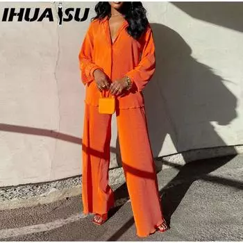 Женский сексуальный плиссированный свободный повседневный разноцветный костюм IHUASU S чёрный