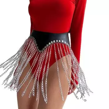 Женский сексуальный пояс с кисточками, широкий пояс, нерегулярное украшение в виде цепочки, танец живота, юбка-цепочка, одежда для ночного клуба, подходящие аксессуары one size чёрный