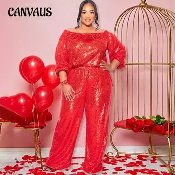 Женский сексуальный повседневный комбинезон на одно плечо с пайетками, модные облегающие модели с длинными рукавами S красный