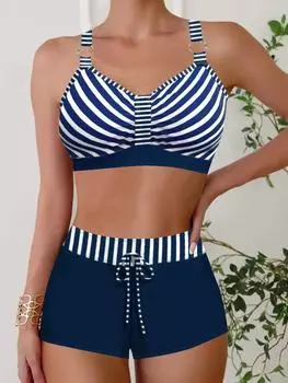 Женский сексуальный повседневный купальник в стиле отпуска с регулируемыми бретельками и принтом в виде наконечника стрелы, комплект бикини S-6XL S