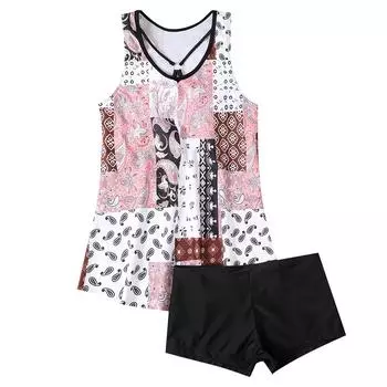 Женский сексуальный принтованный купальник без бретелек из двух частей (Набор из двух частей) S розовый