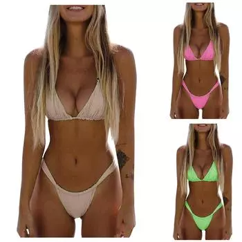 Женский сексуальный приталенный купальник бикини с разрезом на слинге плюс размер (Два куска) S хаки