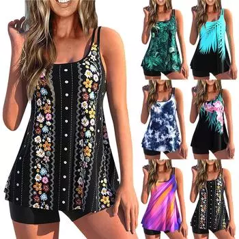 Женский сексуальный приталенный купальник с принтом на слинге и раздельном бикини плюс размер купальника (Два куска) L чёрный