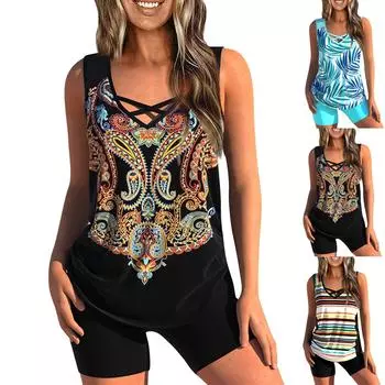 Женский сексуальный приталенный купальник с принтом на слинге и раздельном бикини плюс размер купальника (Два куска) XL чёрный