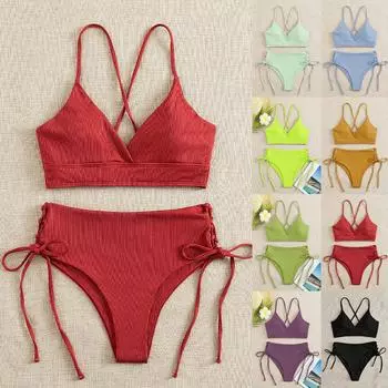 Женский сексуальный приталенный купальник с принтом на слинге и раздельном бикини плюс размер купальника (Два куска) M жёлтый