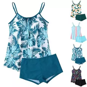 Женский сексуальный приталенный купальник с принтом на слинге и раздельном бикини плюс размер купальника (Два куска) XXL светло-синий