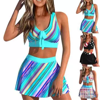 Женский сексуальный приталенный купальник с принтом на слинге и раздельном бикини плюс размер купальника (Два куска) XXXL чёрный