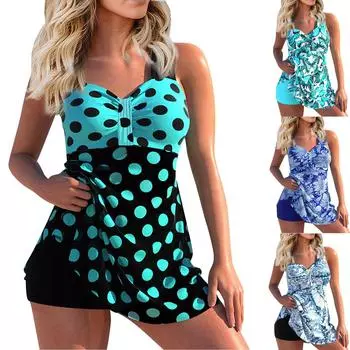 Женский сексуальный приталенный купальник с принтом на слинге и раздельном бикини плюс размер купальника (Два куска) L чёрный