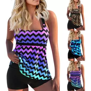 Женский сексуальный приталенный купальник с принтом на слинге и раздельном бикини плюс размер купальника (Два куска) XXL синий