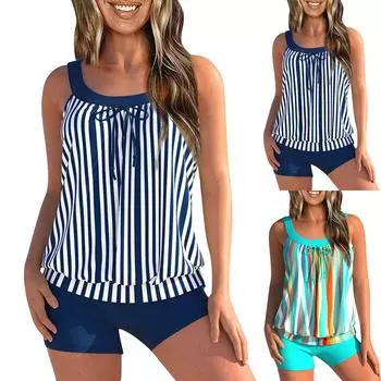 Женский сексуальный приталенный купальник с принтом на слинге и раздельном бикини плюс размер купальника (Два куска) XXXL синий