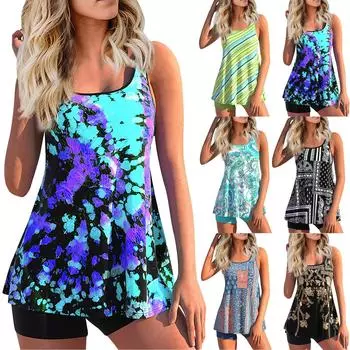 Женский сексуальный приталенный купальник с принтом на слинге и раздельном бикини плюс размер купальника (Два куска) L чёрный