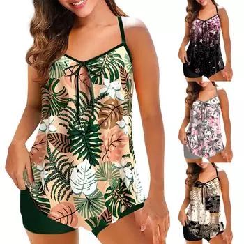 Женский сексуальный приталенный купальник с принтом на слинге и раздельном бикини плюс размер купальника (Два куска) L зелёный