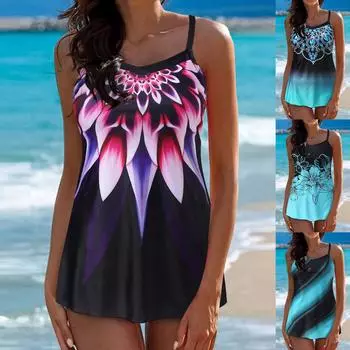 Женский сексуальный приталенный купальник с принтом на слинге и раздельном бикини плюс размер купальника (Два куска) L синий