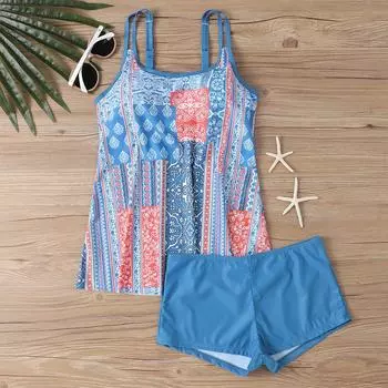 Женский сексуальный приталенный купальник с принтом на слинге и раздельном бикини плюс размер купальника (Два куска) XXXXL