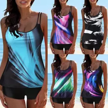 Женский сексуальный приталенный купальник с принтом на слинге и раздельном бикини плюс размер купальника (Два куска) M чёрный