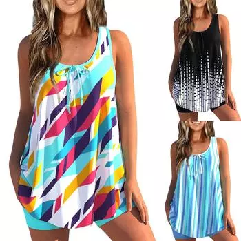 Женский сексуальный приталенный купальник с принтом на слинге и раздельном бикини плюс размер купальника (Два куска) XXL чёрный