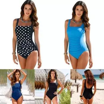 Женский сексуальный приталенный простой цельный купальник с ремешками в горошек и открытой спиной, купальник большого размера M чёрный