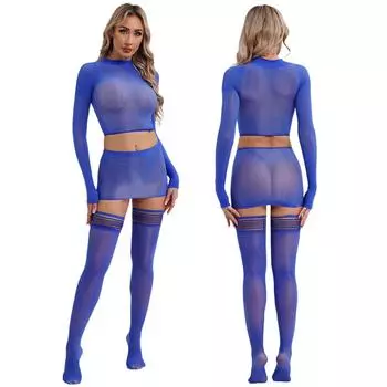 Женский сексуальный прозрачный комплект нижнего белья, чулки до бедра, соблазнительный комплект из 3 предметов, ночное белье, боди-костюм, одежда для клуба, одежда для танцев на пилоне One Size