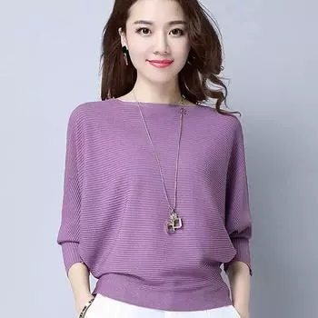 Женский сексуальный пуловер с вырезом лодочкой, свитер размера плюс, вязаный свитер с рукавами «летучая мышь» One Size фиолетовый