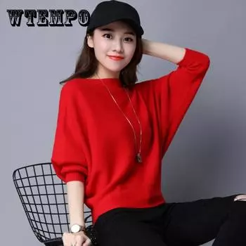 Женский сексуальный пуловер-свитер плюс размер вязаный свитер с рукавами «летучая мышь» XXXXL оранжевый