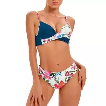 Женский сексуальный раздельный купальник бикини со стальным креплением и накладкой на грудь L синий