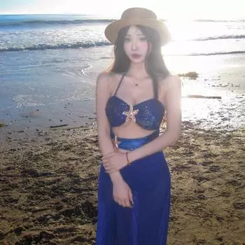 Женский сексуальный раздельный купальник бикини в корейском стиле Large синий