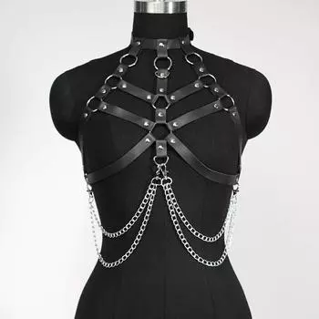 Женский сексуальный ремень на груди, кожаное нижнее белье, БДСМ, бондаж, нижнее белье, готическая фетиш-одежда, фестивальная одежда, рейв-наряд Ajustable чёрный