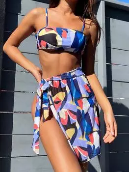 Женский сексуальный сетчатый купальник из трех частей бикини S синий