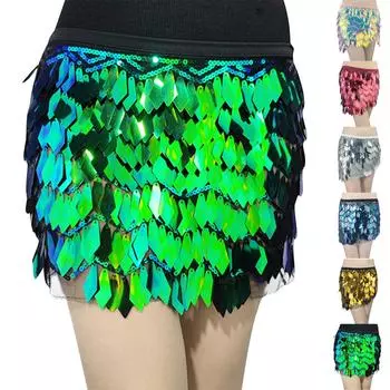 Женский сексуальный шарф с высокой талией и пайетками для талия, пайетки для танца живота One Size синий