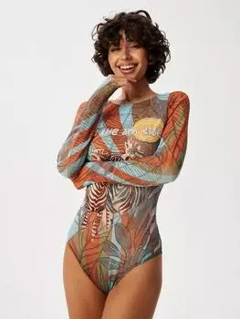 Женский сексуальный слитный купальник с принтом и V-образным вырезом L коричневый